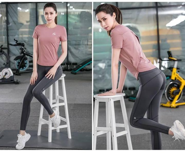 siboon-เสื้อออกกำลังกาย-โยคะ-ฟิตเนส-วิ่ง-แขนสั้นแฟชั้่นผ่าด้านหลัง-สำหรับผู้หญิง-sport-and-yoga-shirt