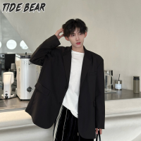 TIDE BEAR เสื้อเบลเซอร์สีดำเสื้อแจ็กเก็ตของผู้ชายชุดดีไซน์ใหม่พิมพ์ลายโมโนแกรมด้านหลัง