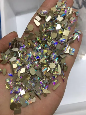 100PCS Nail Rhinestones Mixed Size Diamonds AB Flatback Shiny Glass AB Crystal 3D Glitter Gems Nail Art Decorations Strass Gems