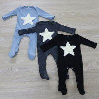 Casual Baby Boys Ribbed Cotton Rompers Black Soft Autumn Star Bebe pajamas Kid Girls Winter clothes 0-12M outfits wholesale