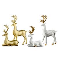 2pcs Resin Statue Elk Deer Ornament Figurines Tabletop Ornament Statue Figurine Retro Statue Ornament Sculpture Wedding Gifts