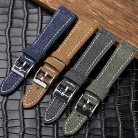 Handmade denim leather strap 18 19 20 22MM blue gray suitable for Lao Di Tuo Oris mens soft watch chain 【JYUE】