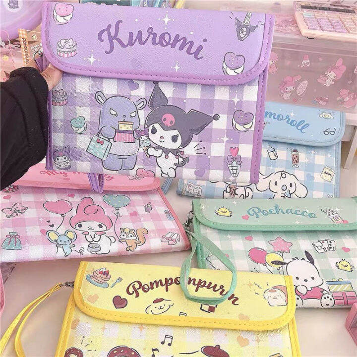 new-sanrio-cartoon-anime-wallet-hello-kitty-kuromi-my-melody-multifunctional-id-storage-bag-fold-versatile-cute-fresh-girl-gifts