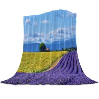 New Style Farm Purple Fresh Flower Lavender Flannel Throw Blankets for Sofa Beds Bedding Room Soft Fleece Blanket Bedspread Lightweight