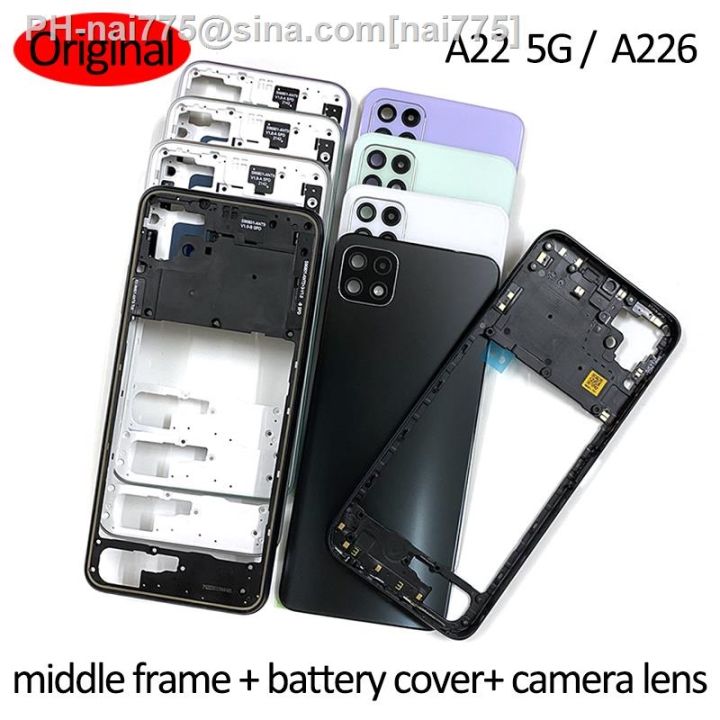 for-samsung-galaxy-a22-4g-5g-a225-a226-phone-housing-case-middle-frame-cover-battery-back-cover-rear-door-lid-camera-lens