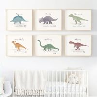 ✜ Triceratops Pterosaurus Dinosaurus Seni Dinding Lukisan Kanvas Kartun โปสเตอร์ Nordic และ Gambar Dinding Cetakan สำหรับการตกแต่ง Kamar Anak-anak Bayi