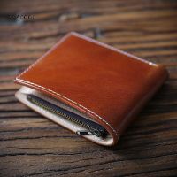 LEACOOL Genuine Leather Short Wallet Vintage Short Purse For Male Thin Cash Money Card Photo Coin Purse Holder For Man