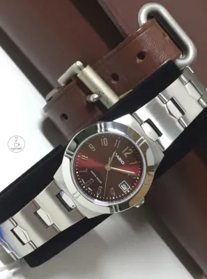 นาฬิกาข้อมือผู้หญิง  Casio  รุ่น LTP-1241D-4A2DF สายแสตนเลสสตีล หน้าปัทม์สีแดง ของแท้ 100% CafeNalika