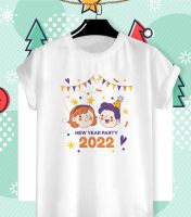 เสื้อยืดลาย ปีใหม่ Happy New Year &amp; Merry Christmas 2022 ลายน่ารักๆ ผ้า TK ใส่สบาย สีสันสดใส ไม่ยืดไม่ย้วย