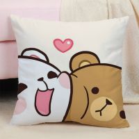 Mocha bear pattern decorative cushion, double-sided anime printed cushion sofa cover, used for bedroom short velvet fabric