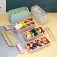 ┇♣☌ Children Bento Box Triple Layered Leakproof Lunch Box for Kids Adults Chopsticks Dishwasher Microwave Safe Lunch Food Container