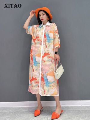 XITAO Dress Women Fashion Loose Short Sleeve Print Shirt Dress