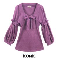 iCONiC DUO PURPLE JACKET SET  #6111 เซทเสื้อ 2ชิ้น เสื้อตัวสั้น เข้าเซท เสื้อสายเดี่ยว สีม่วง ผ้ายืด ลายดอก นุ่มนิ่ม เสื้อแฟชั่น