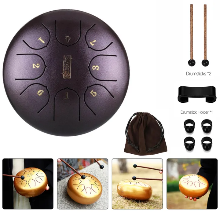 6 Inch Steel Tongue Drum 8 Tune Hand Pan Drum Tank Hang Drum With