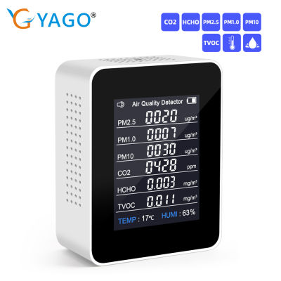 RCYAGO 8 In 1ดิจิตอล Indoor Air Quality CO2เมตร TVOC เมตร PM2.5 PM10 Air เครื่องตรวจจับอุณหภูมิและความชื้นสำหรับห้องนอน,รถ,โกดัง