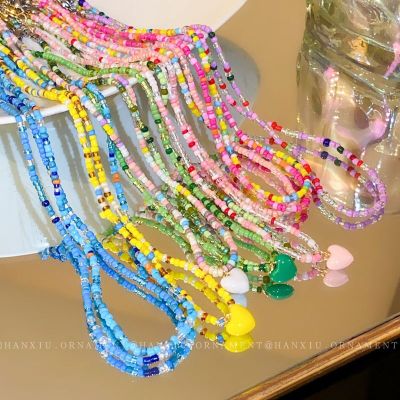 【CW】Womens Classic Bohemia Style Colorful Acrylic Beaded Necklace Trendy Jewelry Romantic Charm Neck Chain Heart Pendant Necklaces