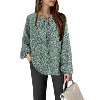 COD dhdfxcz Yourcolors Women Korean Style Fashion Rayon Drawstring Printing O-Neck Casual Loose Long Sleeve Blouse