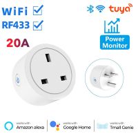 TUYA Wifi UK Smart Plug 20A Upgrade Smart Socket with RF433 Power Outlet Monitor Remote App Voice Control Timing Google Alexa Ratchets Sockets