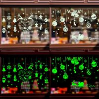 ZZOOI 2pcs Marry Christmas Luminous Snowflake Wall Stickers Glow In The Dark Decal Window Glass Stickers For Home Xmas New Year 2022