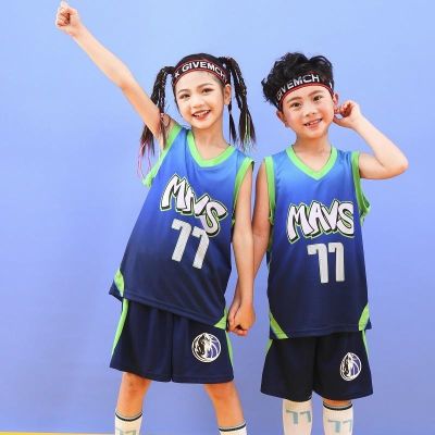 City Version NBA Dallas Mavericks No.77 Doncic Jersey Kids Boys Girls Basketball Clothing Suits