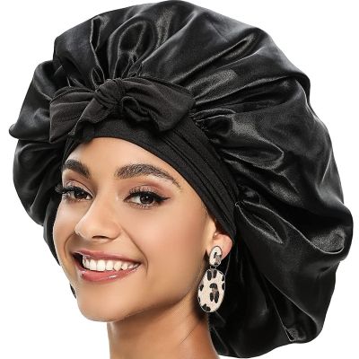 Lace-up Large Satin Nightcap High Stretch Night Cap Lace Up Shower Cap Women Shower Caps Waterproof Solid Sleeping Hair Bonnets Showerheads
