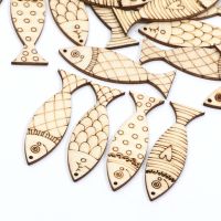 20pcs Mixed Fish Cartoon Wooden Slices Embellishments DIY Crafts For Scrapbooking Handmade Wood Ornament Home Decor Supplies Clips Pins Tacks