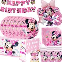 ◑☊☃ Minnie Mouse Theme Baby Bath Birthday Party Supplies Minnie Cup Plate Kid Girl Party Decoration Disposable Tableware Dinner Set