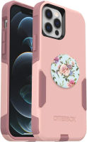 Bundle: OTTERBOX COMMUTER SERIES Case for iPhone 12 &amp; iPhone 12 Pro - (BALLET WAY) + PopSockets PopGrip - (RETRO WILD ROSE) Pink / Rose