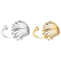 K8Zircon Opening Finger Ring Hollow Feather Ring Pave Gold Silver Color Rings for Women Jewelry Gifts