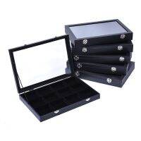 Balck PU Jewelry Box With Glass Cover Storage Ring Earring Bracelet Necklace Display Organizer Storage Case Box