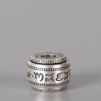 S925 Sterling Silver Vintage Six Character True Word Lotus Emblem Bucket Bead Accessories Tibetan Rotatable DIY Stationery Accessories ZUQ9