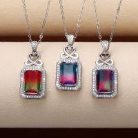 [COD] Cao Shi light luxury style colorful crystal pendant and square zircon necklace celebrity