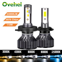 OVEHEL Led H4 Headlight 3570 Chips 24000LM 110W H1 H7 LED Bulbs Turbo Lamps 4300K 6000K 8000K 16000LM 80W H8 H9 H11 Fog Lights