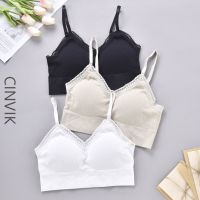 ผู้หญิงเกาหลีลูกไม้ชุดชั้นในเซ็กซี่เสื่อโยคะสีทึบ Crossband Bra ไร้สายสะดวกสบายและอ่อนนุ่ม