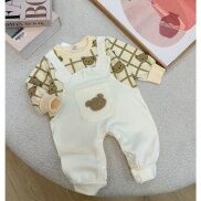 Bộ body dài tay in hình gấu chất liệu zip lông 2 mặt, bodysuit áo liền quần