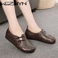 Summer Women Leather Flat Sandals Hollow Non-slip Comfortable Ladies Retro Shoe Brown Loafers 2021 New Leather Gladiator Sandals