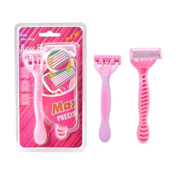 Pink Manual Shaver Fivelayer Stainless Steel Private Armpit and Leg