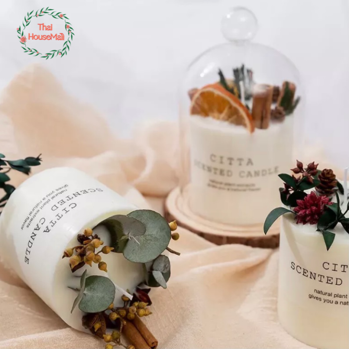 เทียนหอม-เทียนหอมกลิ่นฤดูกาลต่างๆ-citta-scented-candle-สไตล์ยุโรป-เทียนหอมไขถั่วเหลือง-ตกแต่งด้วยดอกไม้แห้งต่างๆ-สวยงาม-พร้อมกลิ่นหอมผ่อนคลาย