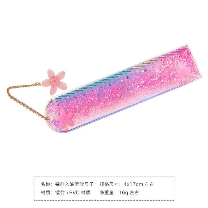 1-pcslot-oil-flow-sand-bookmark-rulers-kawaii-laser-girl-drawing-template-lace-sewing-ruler-stationery-office-school