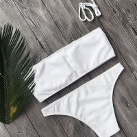 Women Bikini Sets Bandeau Swimsuit Female Padded Bathing Suit Solid Color Low Waist Swimwear Summer Beachwear Biquini 2021 New