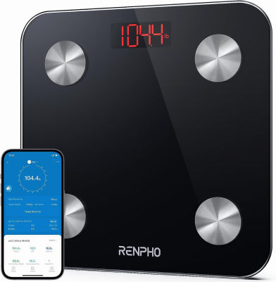 RENPHO Scale for Body Weight, Digital Weighing Elis Scales with Body Fat and Water Weight, Smart Bluetooth Body Fat Measurement Device, Body Composition Monitor with Smart App, 396lbs 10.2"/260mm AAA Battery Black