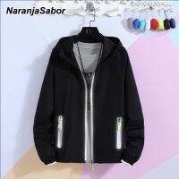 [A innovation] NaranjaSabor Plus ขนาด ReflectiveJacket ผู้ชายผู้หญิง Sun Protection Jacket คู่ Hooded Hip Hop GlowJackets 7XL N667