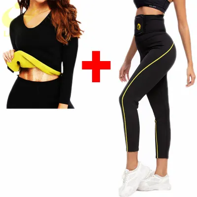 LAZAWG Sweat Neoprene Weight Loss Sauna Suit Workout Shirt Body Shaper Fitness Jacket Gym Top Clothes Shapewear Long Sleeve Sets