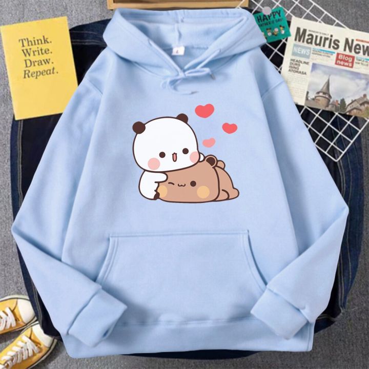 Cute Panda Bear Cartoon Hoodie Long Sleeve Bubu Dudu Korean Style Sweatshirts Women 90s Pink 