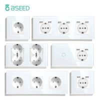 BSEED Touch Light Switch With EU Wall Socket Home Wall Switches 1/2/3Gang 1Way Backlight Crystal Glass Panel USB Wall Sockets Electrical Circuitry  Pa