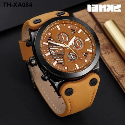Moment Fashion Hollow Mens Multi-Functional Three-Eye Six-Needle Calendar Hipster Youth