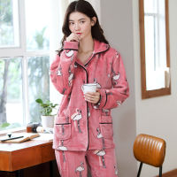 Womens Flannel Pajamas Printed Pyjamas Sets Long Sleeve Sleepwear Pijama Pajamas Suit Female Sleep Two Piece Set Loungewear