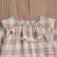 MG-2 Pcs Newborn Casual Outfits, Baby Long Sleeve Ruffle Collar Plaid Pullover + Short Suspender Pants