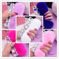 ஐ Luxury Bling Rhinestone Diamond Real Rabbit Fur Case For Samsung S21 S20 S7 S8 S9 S10 PLUS Note 20 10 9 8 With Ring Holder Case