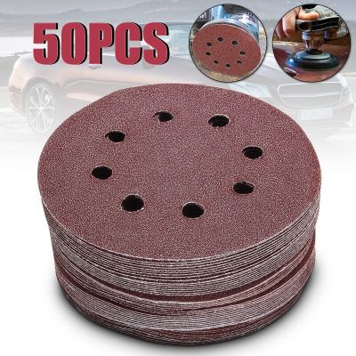 50Pcs/Set 5" 8 Hole Grit Sanding Disc 80/120/180/240/320 Abrasive Sandpaper Orbit Hook Loop Sand Paper Discs Set Polishing Tool Cleaning Tools